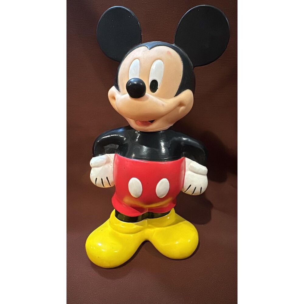 Vintage 10 " 2 Piece Mickey Mouse hard Plastic Container  Good